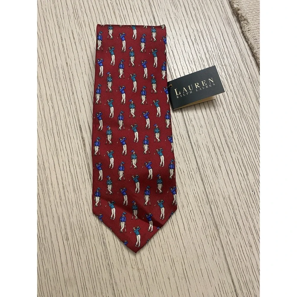 Polo Ralph Lauren Vintage Made In USA Silk Tie NWT Golfer Red
